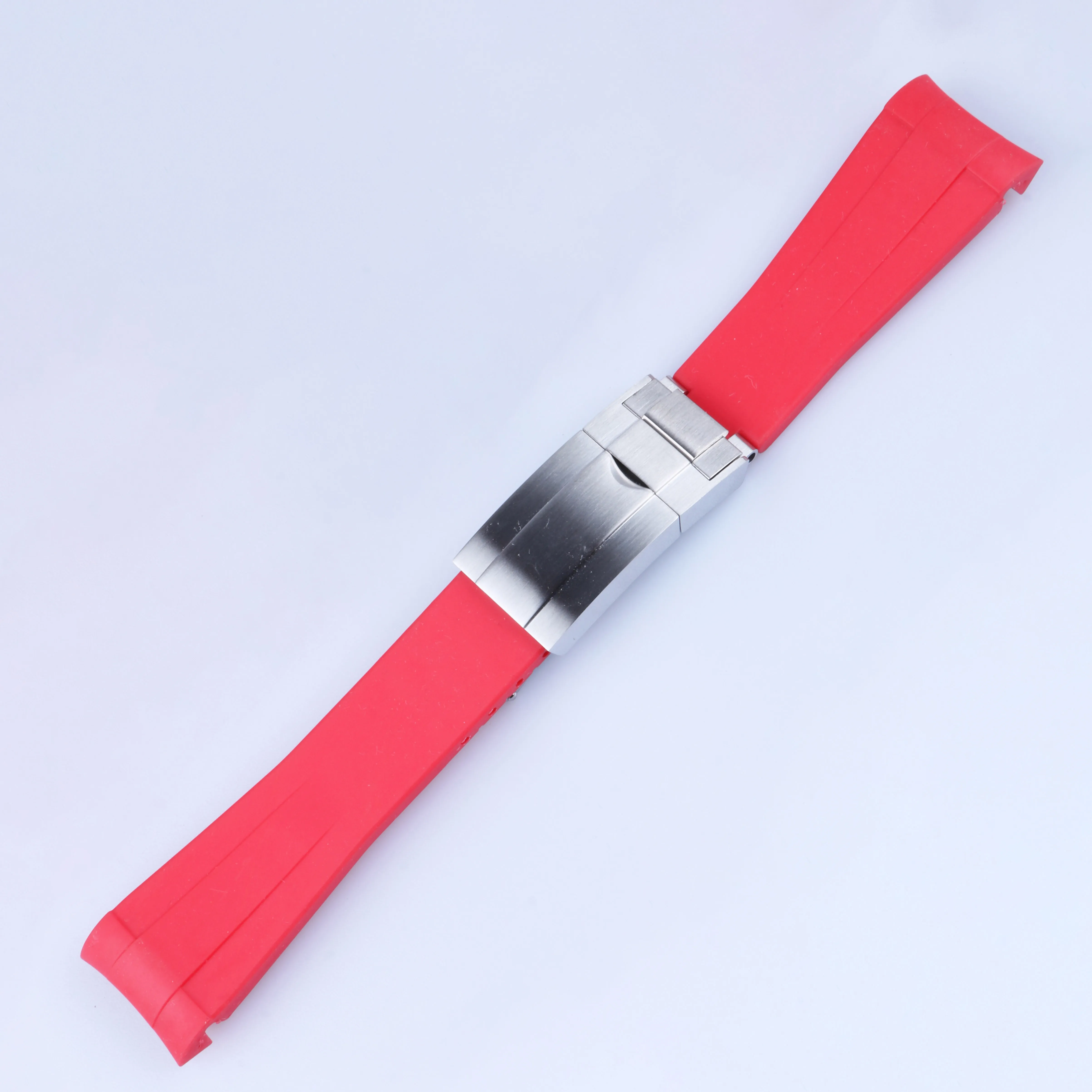 20mm Curved End strap and Silver all Brushed Clasp Silicone Black Navy Green Orange Red Rubber Watchband For Rol strap SUB GMT Dat248V