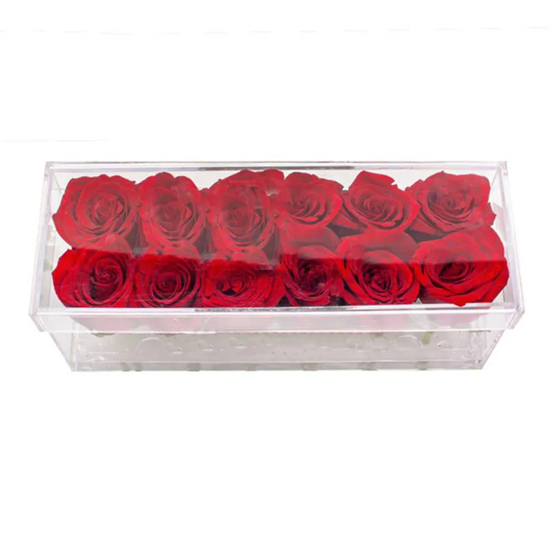 Boîte à fleurs rectangulaire en acrylique transparent, 12 trous, organisateur de maquillage, boîte à roses étanche en acrylique, cadeau de mariage pour la saint-valentin, Box260r