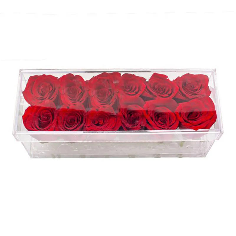 Rettangolo acrilico trasparente 12 fori scatola di fiori organizzatore di trucco scatola di rose acriliche impermeabili scatola regalo di nozze di San Valentino260r