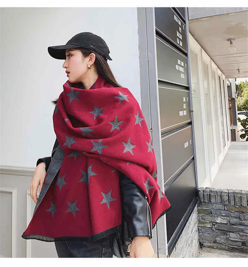 Estrelas Imprimir Cinza Vermelho Inverno Feminino Tippet Scarf Poncho Mulheres Faux Cashmere Shawl Wool Blends Pashmina roubou Senhoras Winter Wrap J1215