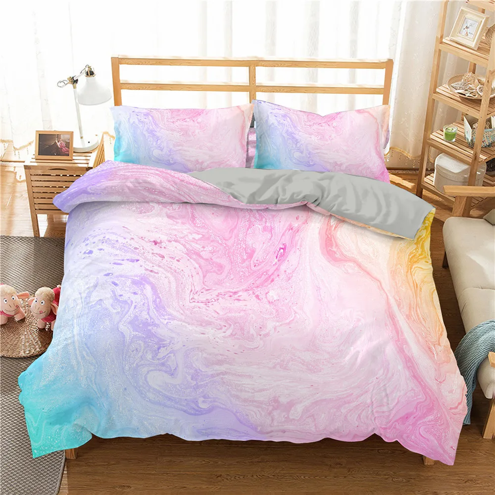 Homesky Chic Girly Marble Duvet Cover Colorful Glitter Turquoise Bedding Comforter Set Abstract Aqua Teel Blue Quilt Cover 2011275493496