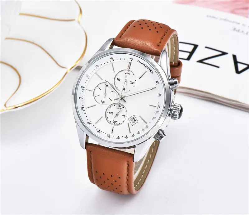 Montre pour hommes de qualité supérieure patron tous les pointeurs caractéristiques chronographe montre à quartz bracelet en cuir chronomètre décontracté pour hommes Monte Lu266I