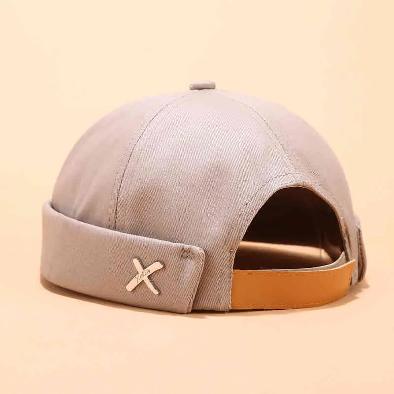 Retro Brimless cap Skullcap Adjustable Landlord Breathable Beanie Sailor Cap Vintage Hip Hop Men Caps Hat with Letter X