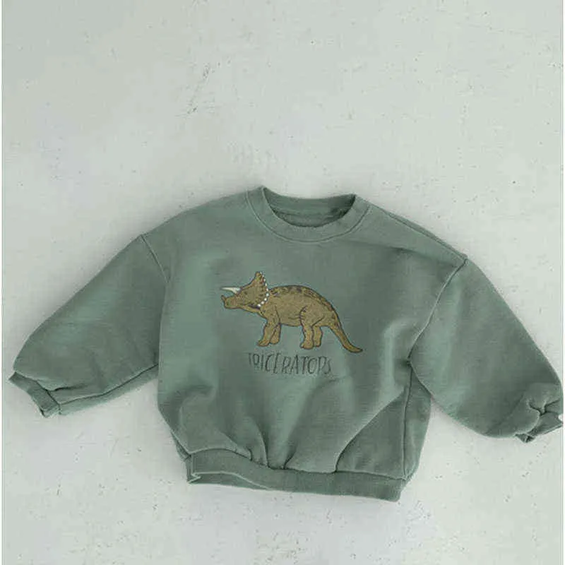 Milancel Spring Kinder Kleding Hoodies Lange Mouwen Leuke Dinosaurus Plus Fleece Comfortabel Pullover Sweatershirt 220124