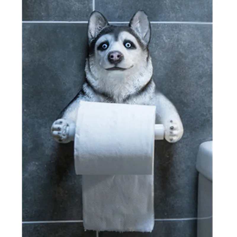 Söt valpstaty simulering hund mops/labrador/husky/fransk bulldog badrum toalett kreativ toalettpappershållare leksak p1729 T200425