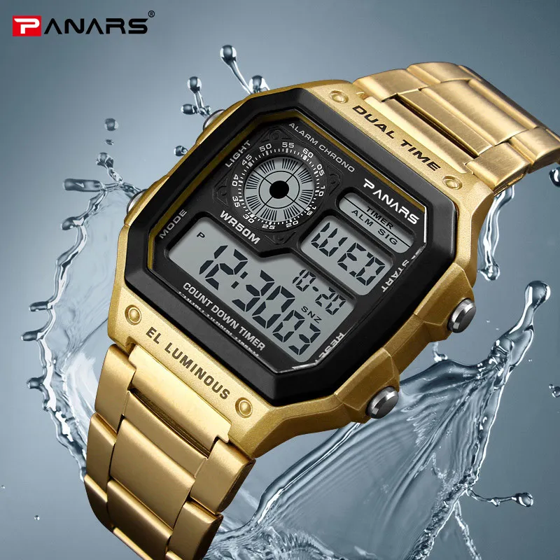 PANARS Relojes para hombres de negocios Reloj G resistente al agua Reloj de pulsera digital de acero inoxidable THOCK Reloj Masculino Erkek Kol Saati 20291y