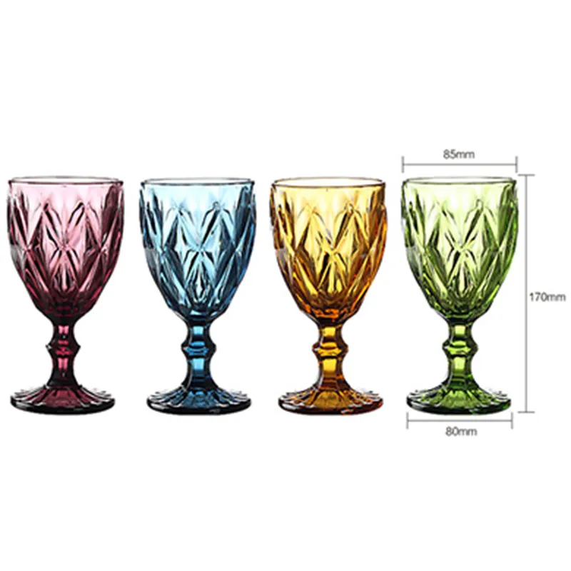 와인 유리 컵 여러 가지 빛깔의 새겨진 된 Goblet 위스키 레드 와인 잔 300ml 웨딩 파티 샴페인 피리 바 레스토랑 홈 도구 LJ200821