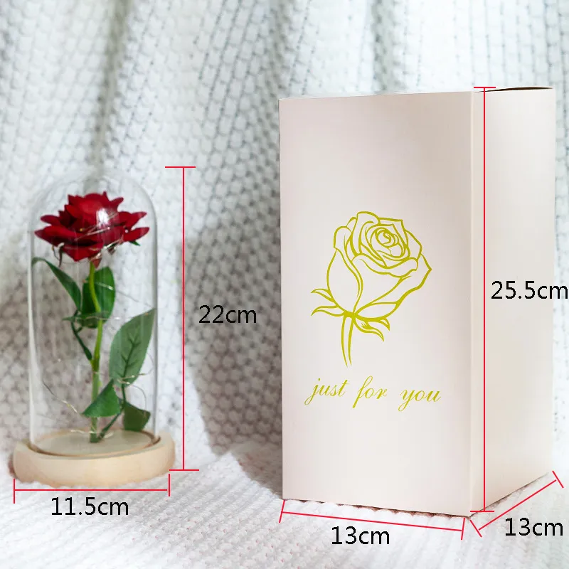 Romantische Eeuwige Roos Bloem Glas Cover Schoonheid en Beest LED Batterij Lamp Verjaardag Valentijnsdag Moeder Gift Woondecoratie T200903