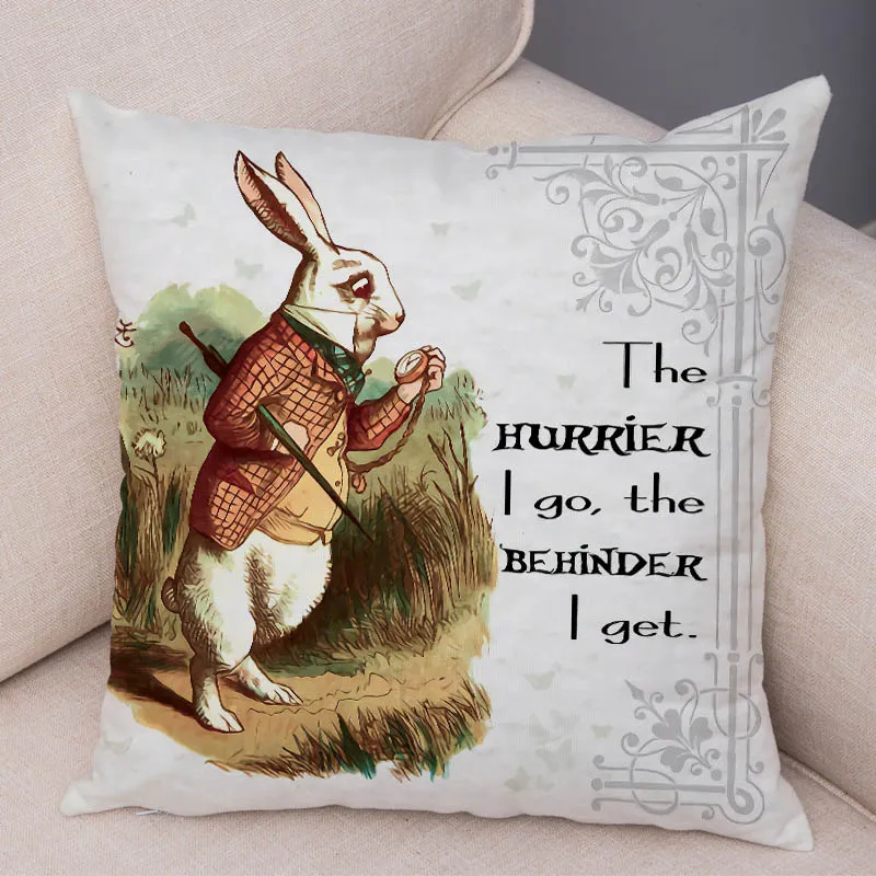 Alice in Wonderland Cushion Cover Cove Cute Rabbit Cat Printed Sofa Pillow Vintage Home Decorative Palow Case for Children Room1019825