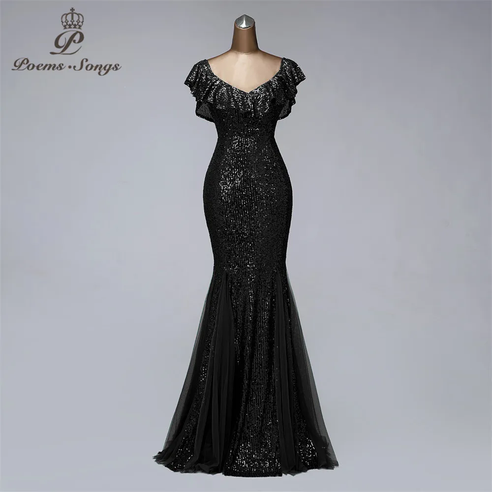 Belles robes de soirée à col en V femme robe de nuit en or robes de soirée sirène élégantes robes de bal avec col unique LJ201118