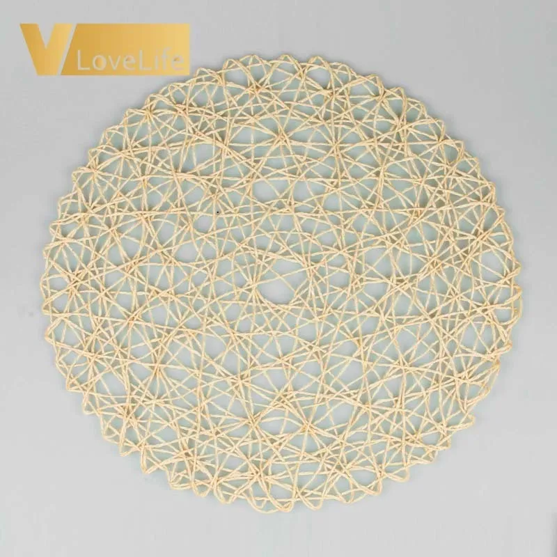 6st Paper Rope Mesh Round Table Placemats Hem Kök Xmas Kids DIY Dekoration Pads 38 * 38cm 201123