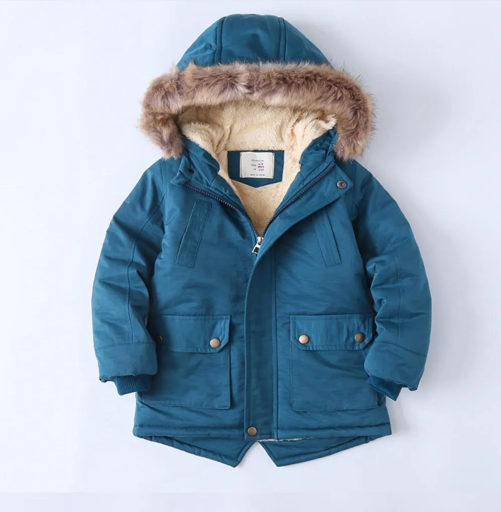 New Baby Boys Winter Jacket Wool Collar Fashion Children Coats Kids Hooded Warm Outerwear Plush Thicke Cotton Clothes 312 Years L2276236