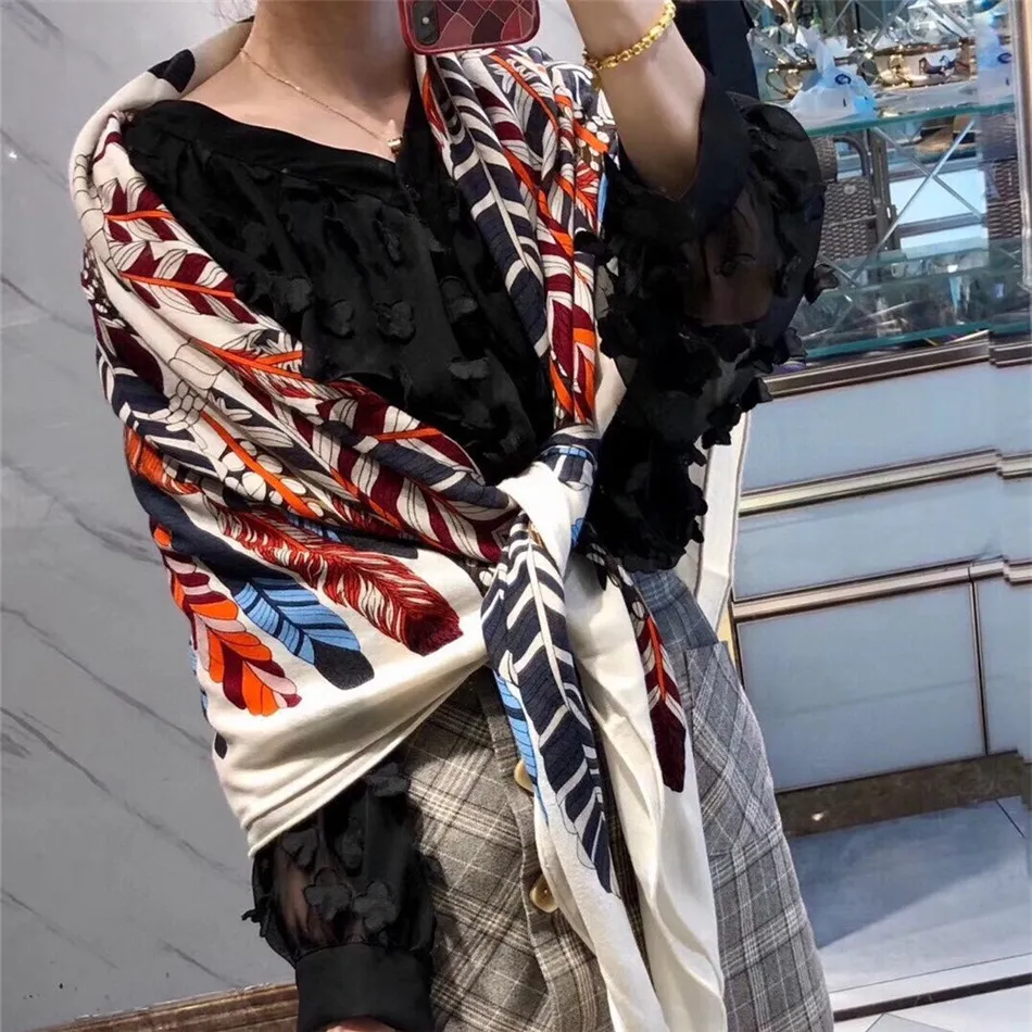 Шелковый и кашемировый шарф, изысканный дизайн с принтом, брендовые женские шарфы, модный шарф в подарок, 140, 140 см249b