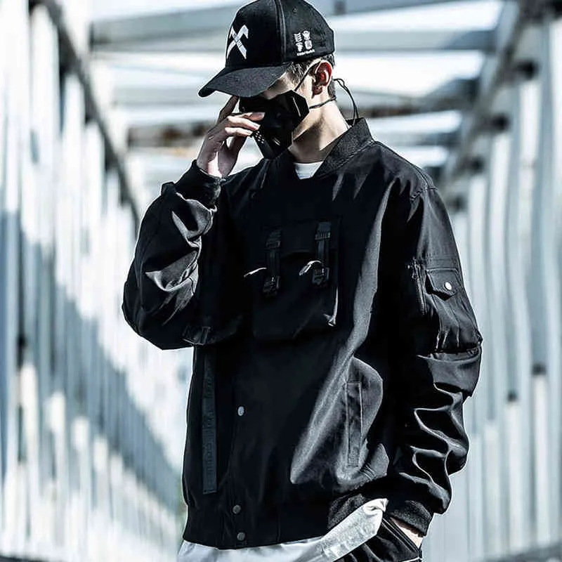 Streetwear Techwear Bomber Jacket Men Black Fashion 220124