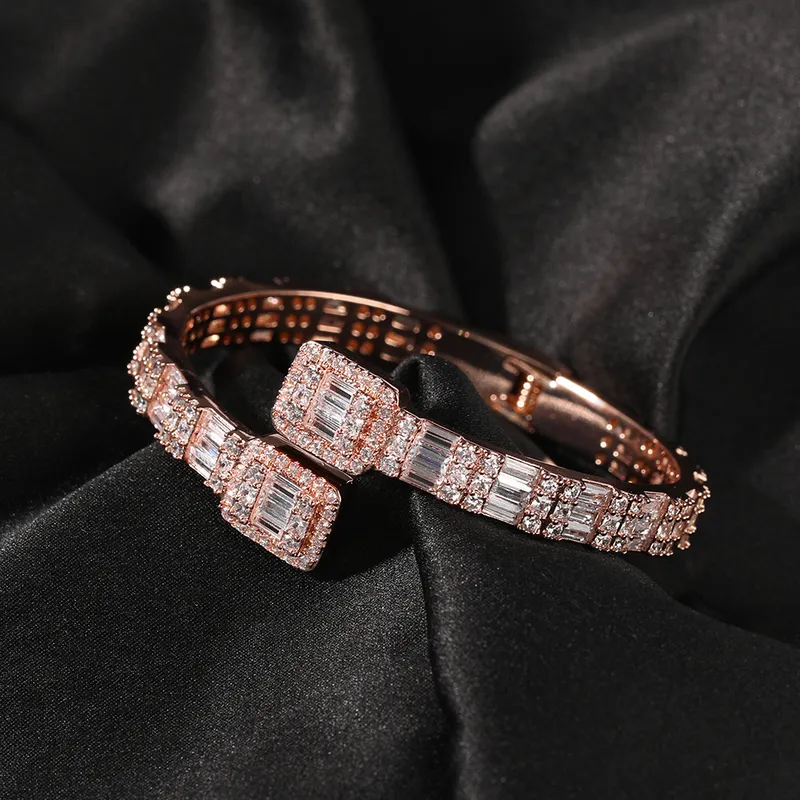 THE BLING KING CZ Custom Opened Square Zircon Baguette Iced Out Adjustable Bracelet For Men Luxury Drop 2202182547