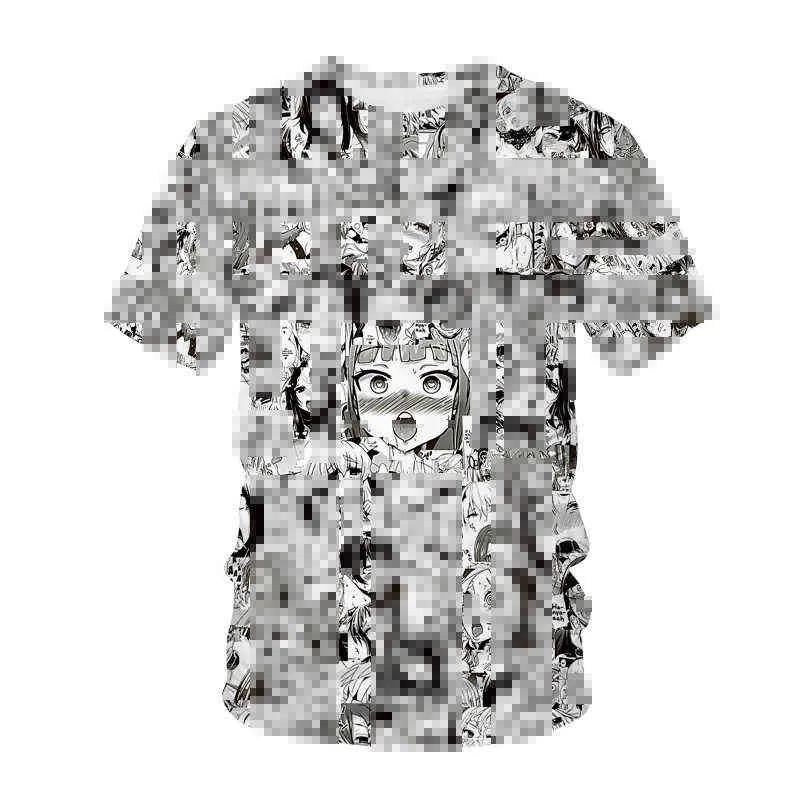 AHEGAO T Shirt Anime 3D Imprimir Homens Mulheres Pop It Hentai