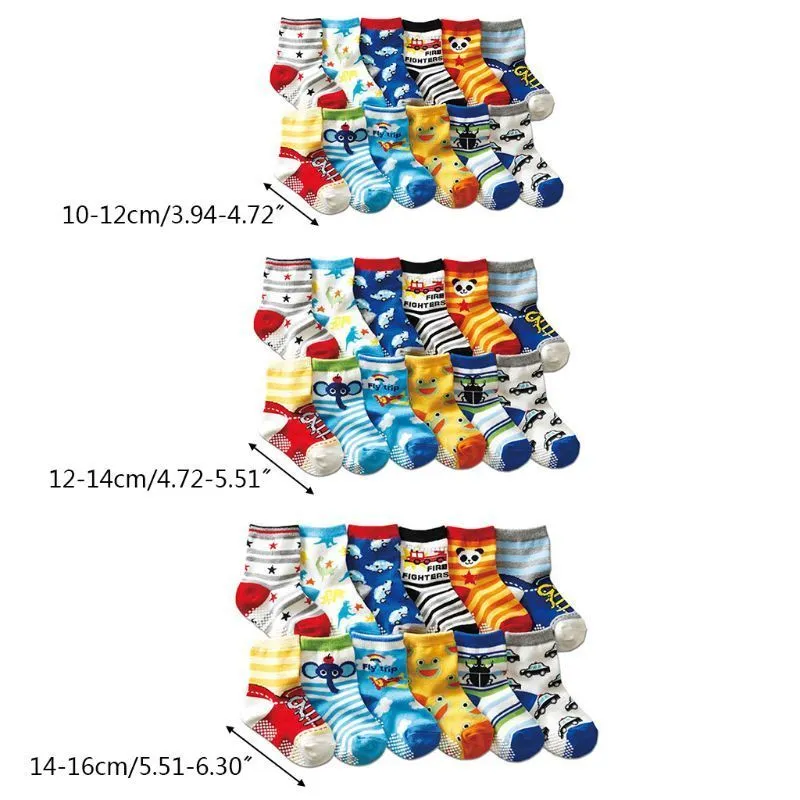 12 par / opakowanie skarpetki dla dzieci Assorted Non-Skid Koszulki bawełniane Skarpety z uchwytem LJ201019