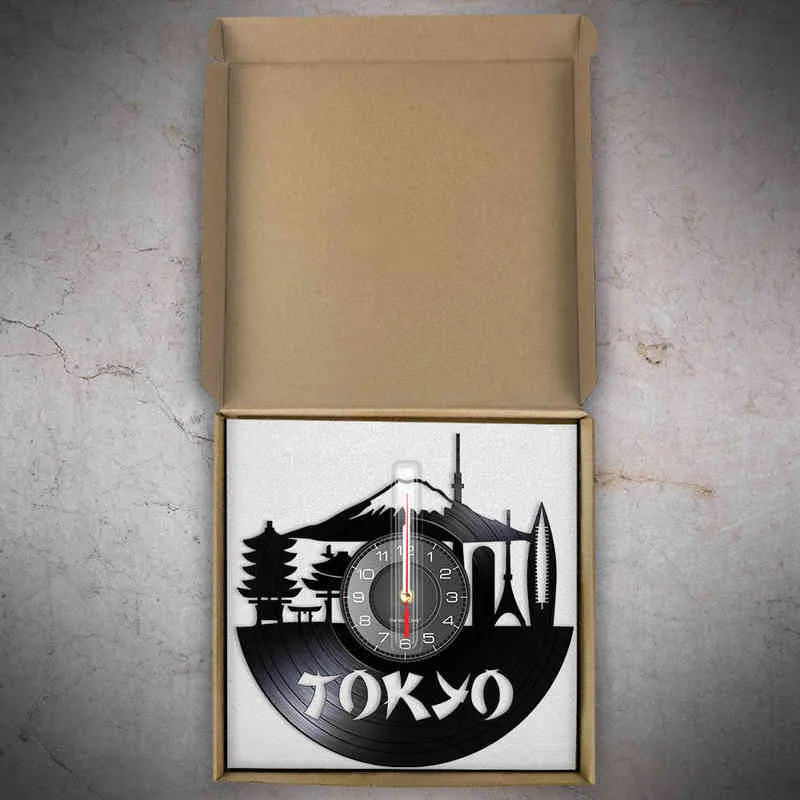 Tokyo Skyline Horloge Murale Décorative Pour Enterprise Office Japanese Cityscape Vinyl Album Re-purposed Record Clock Japon Souvenir H1230