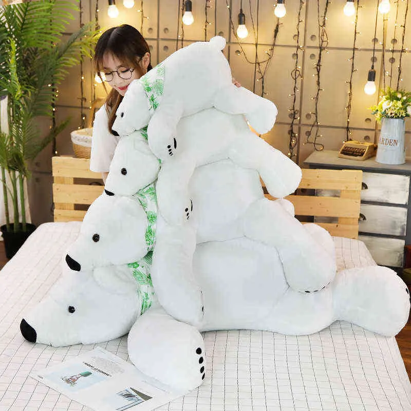 60/75/100CM GPolar Bear Plush Toy Soft Cartoon Animal Cute Teddy Bear Stuffed Doll Long Pillow Cushion Kids Christmas Gift AA220314