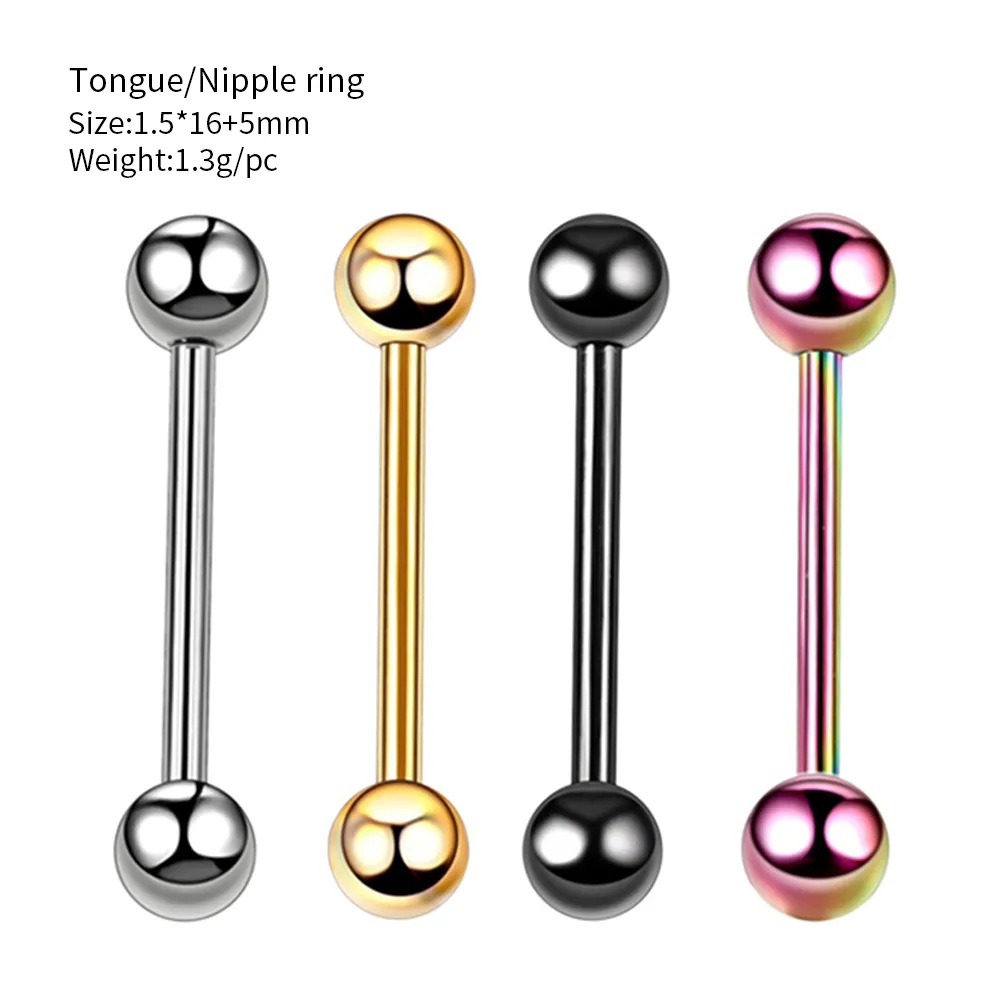 16mm kirurgisk stål tunga ringar nippel rak barbells kirurgisk stål tunga läppstång tragus kropp piercing smycken