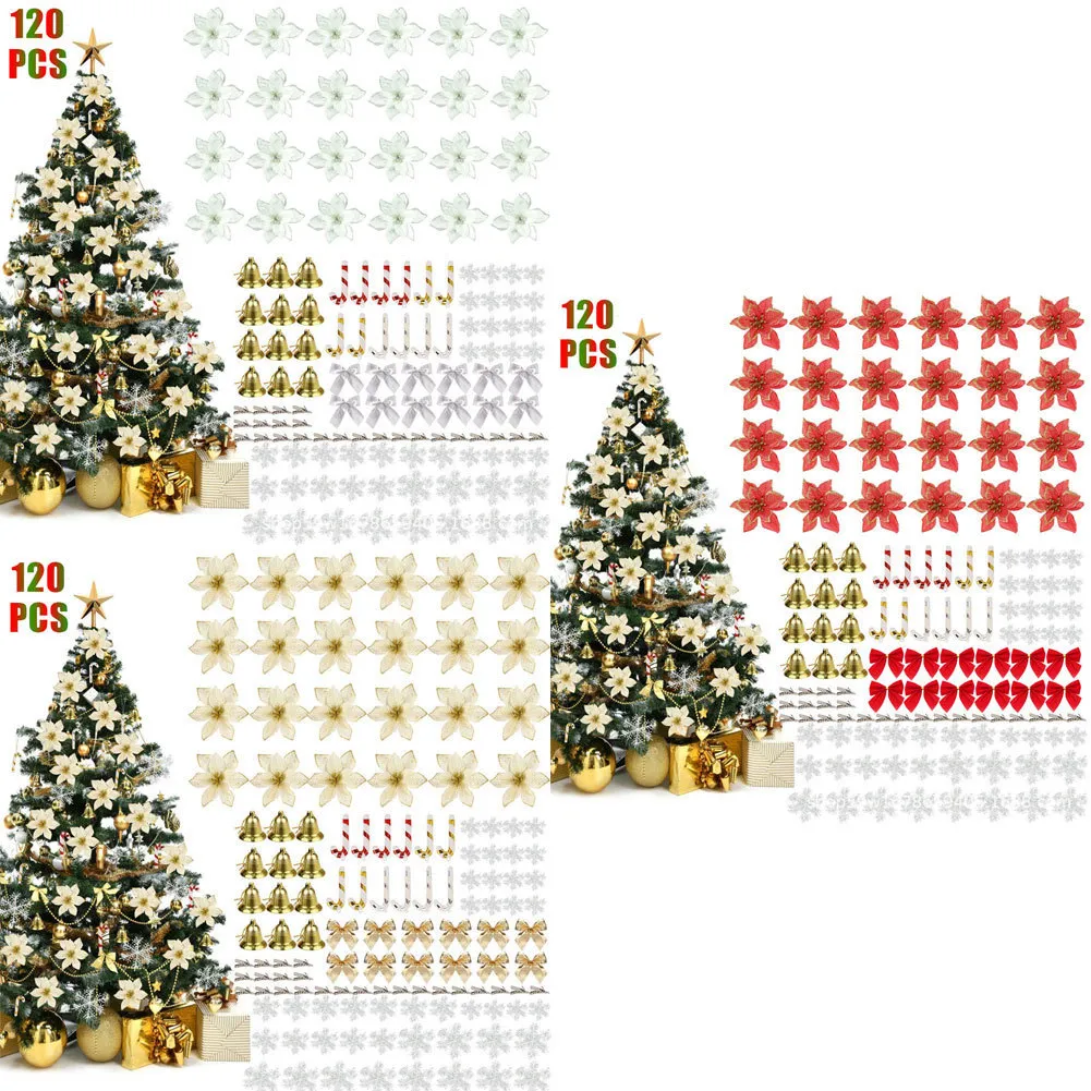 120 pz albero di Natale decorazione del partito ciondolo fiore di plastica simulazione fiori set ciondolo natale ornamenti fai da te Set LJ201128