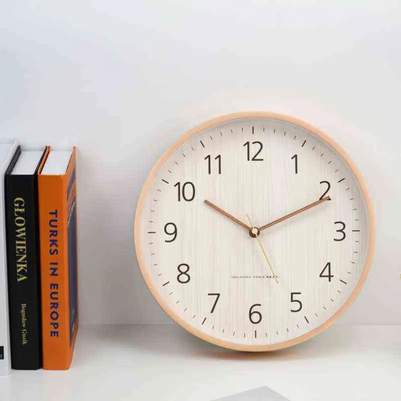 Moderne Noordse Wandklok Hout Simple Ronde Mode Klassieke Grote Wandklok Silent Reloj de Pared Woonkamer Decoratie BD50WC H1230