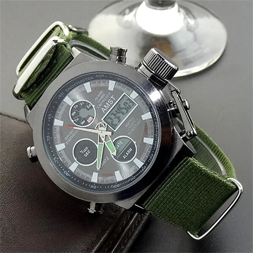 Amst Military Watches 다이브 50m 나일론 리더 스트랩 LED 시계 남자 최고 브랜드 럭셔리 쿼츠 시계 reloj hombre relogio masculino 20294a