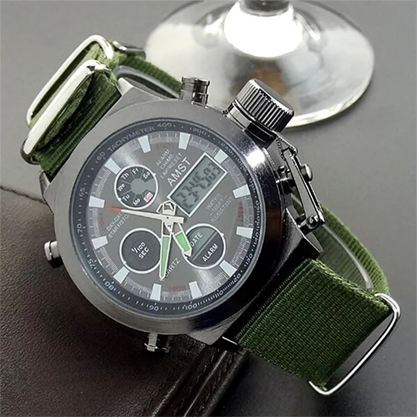 AMST montres militaires plongée 50 M bracelet en cuir nylon montres LED hommes Top marque montre à Quartz de luxe reloj hombre Relogio Masculino 20251N