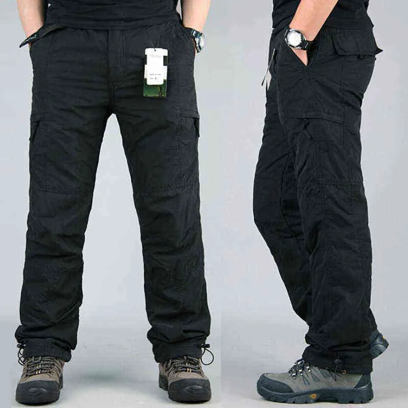 Kış Kalın Polar Rahat Pantolon Erkekler Pamuk Askeri Taktik Baggy Kargo Pantolon Çift Katmanlı Artı Kadife Sıcak Termal Pantolon H1223