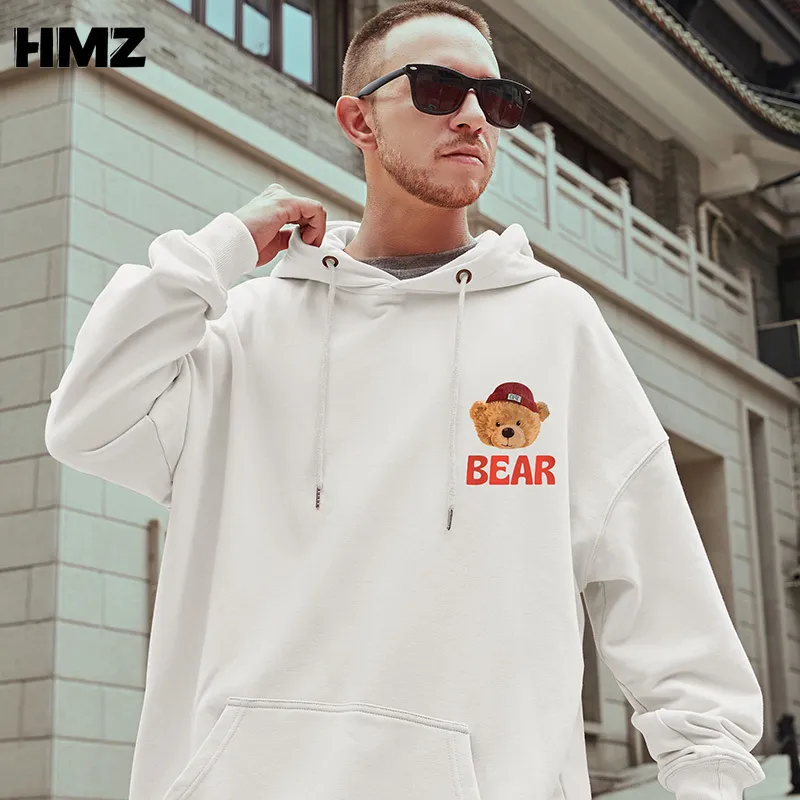 HMZ Hip Hop Streetwear Bluza Bluza Bluza Mężczyzn Niedźwiedź Lett Print Pullover Autumn Harajuku Cotton Casual Hooded 220215