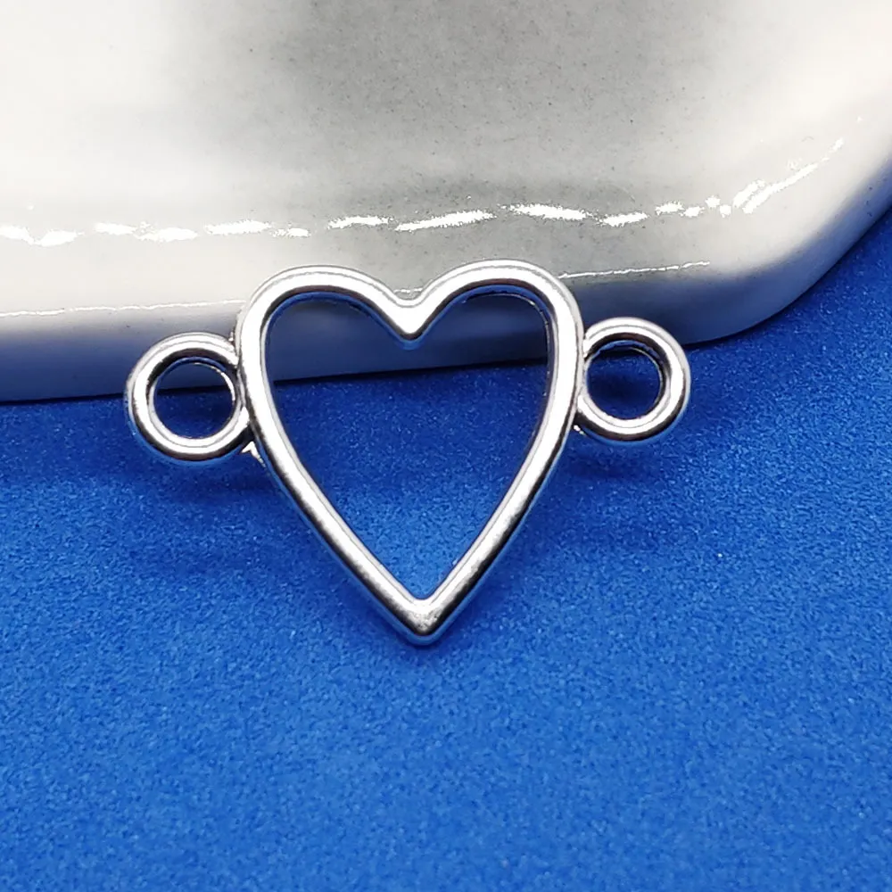 100 pz / lotto argento antico placcato cuore collegamenti connettori pendenti con ciondoli creazione di gioielli fai da te fatti a mano artigianali 16x24mm300z