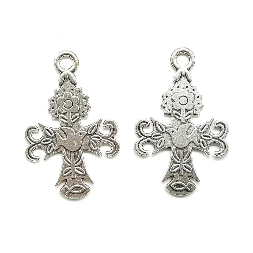 30 pièces grande fleur Pigeon croix Antique argent charmes pendentifs résultats de bricolage pour la fabrication de bijoux Bracelet collier boucles d'oreilles 47 30m258T