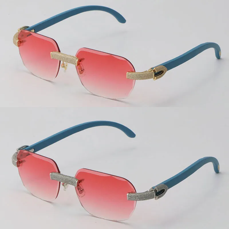 2022 Nouveau modèle de lunettes de soleil diamant micro-pavé original bois lunettes de soleil sans monture 18 carats or C décoration mâle femme pierres lunettes U274z