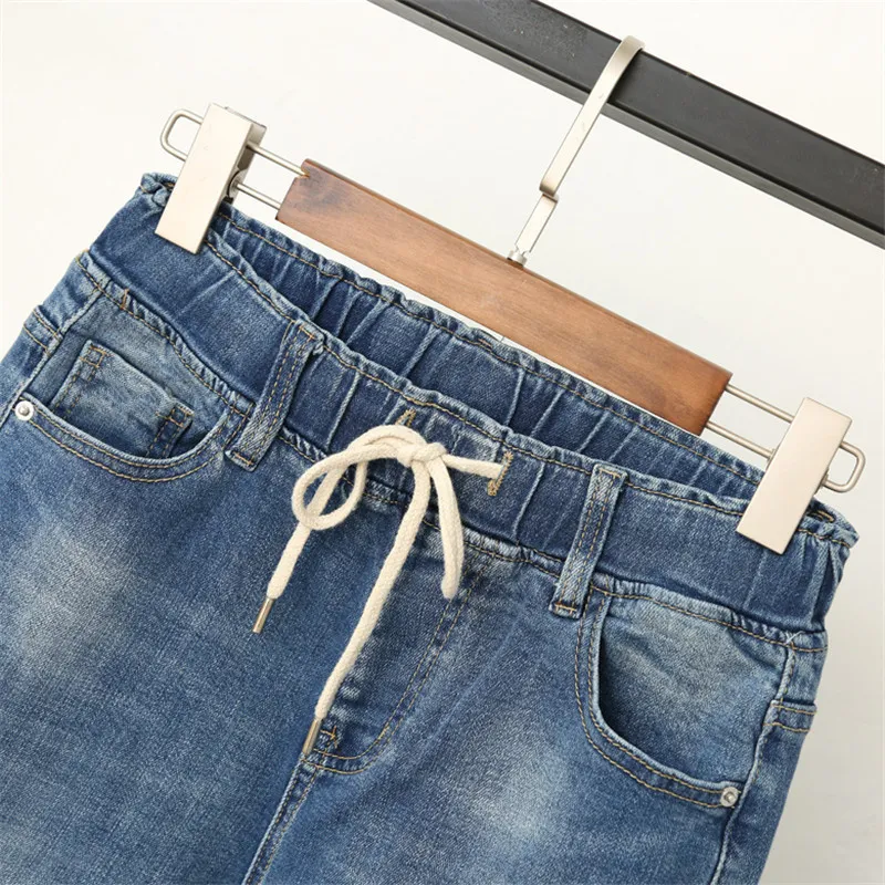 Plus Size Boyfriend Jeans For Women Casual Vintage High Waist Jeans Denim Harem Pants Elastic Waist Denim Jeans Femme LJ201013