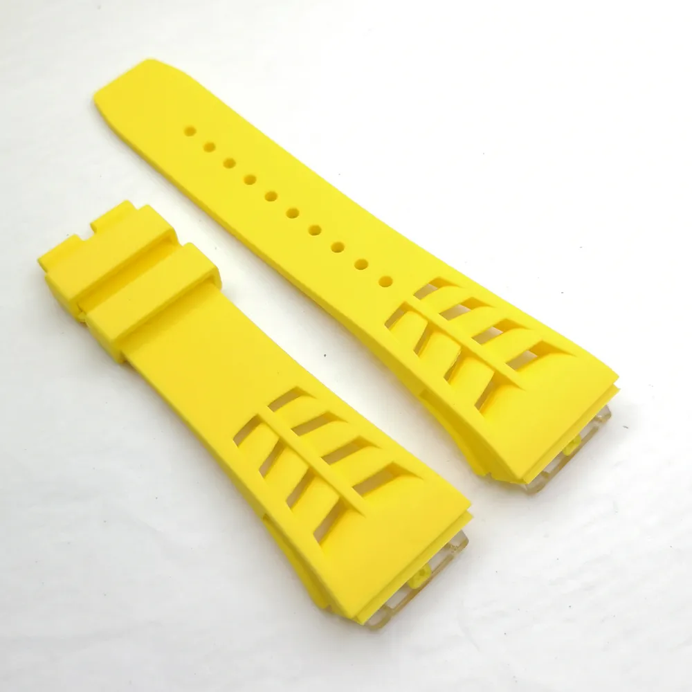 Желтый ремешок для часов 25 мм, резиновый ремешок со складной застежкой 20 мм для RM011 RM 50-03 RM50-01228m