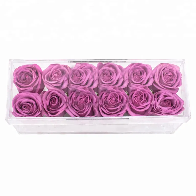 Rettangolo acrilico trasparente 12 fori scatola di fiori organizzatore di trucco scatola di rose acriliche impermeabili scatola regalo di nozze di San Valentino260r