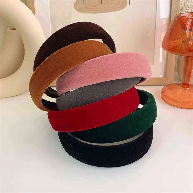 Solidne Velvet Bezel Kobiety Opaska Girls Vintage Zespoły do ​​włosów Soft Sponge Hairband Nakrycia głowy Szerokie Hoop Hoop Kobiece Akcesoria do włosów Y220301