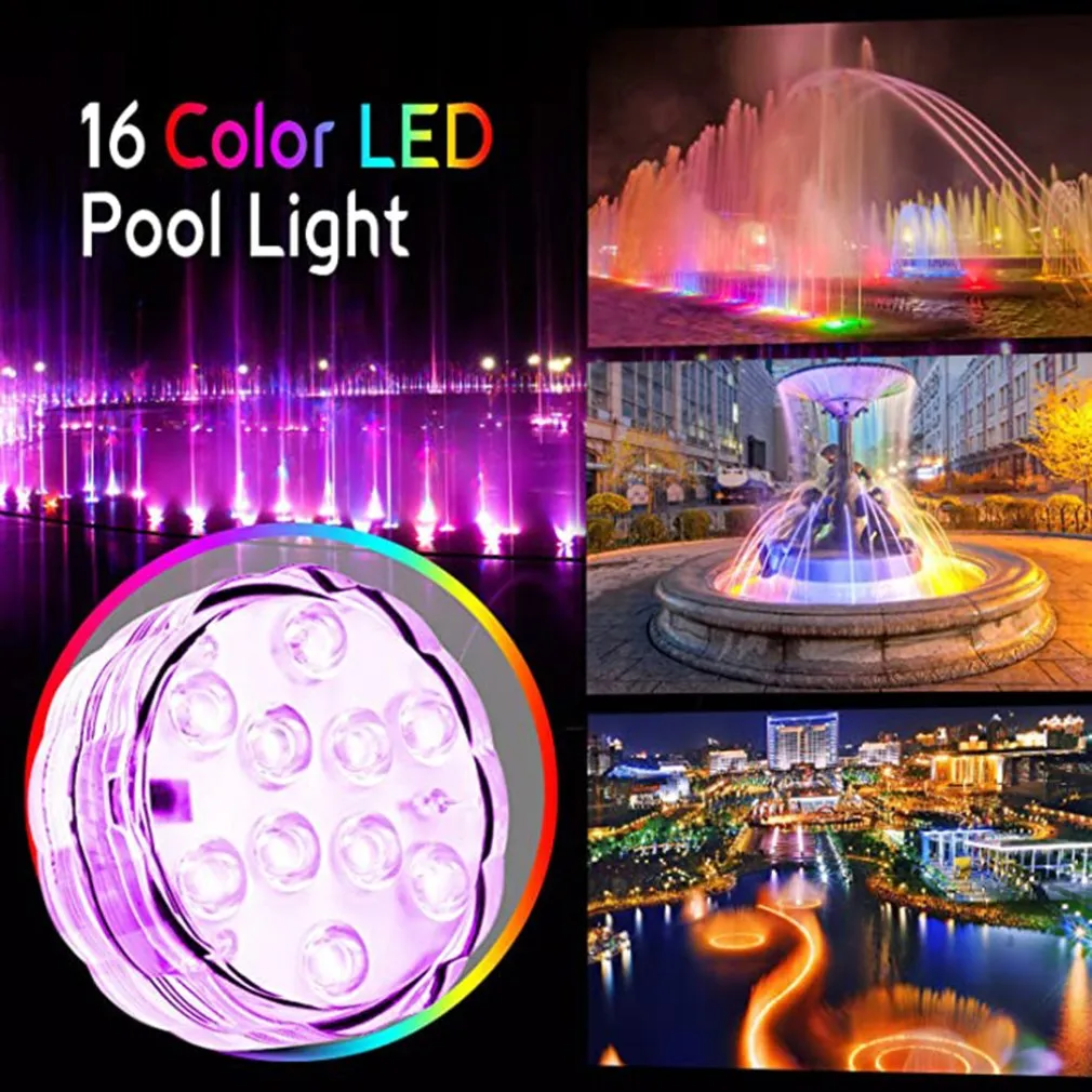 10 светодиодных фонарей для дайвинга, аквариумных красочных подводных водонепроницаемых фонарей, пульт дистанционного управления, 7 цветов, светильники для резервуара для воды5455482