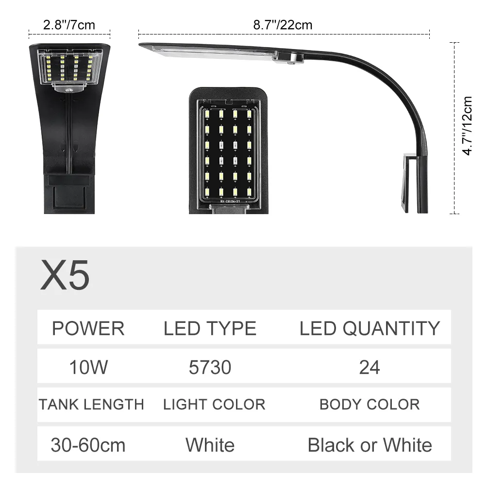 Lampada da 10 W rium Led Luci ultrasottili 220 V IPX7 Luce bianca blu compatta Clip su acquario 24 LED tic Plant Y200917