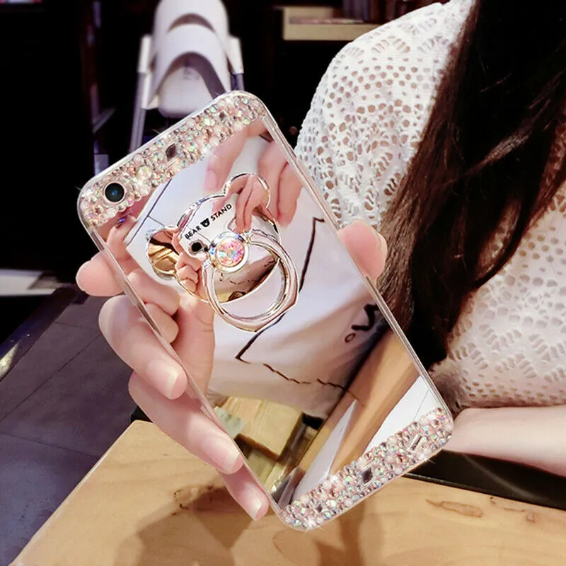 2021 New Silicone Case Antidrop Diamond Mirror Phone Case For iPhone 12 11 Pro Max XS XR 6 7 8 Girls Women Bling Diamond wRing C2538536