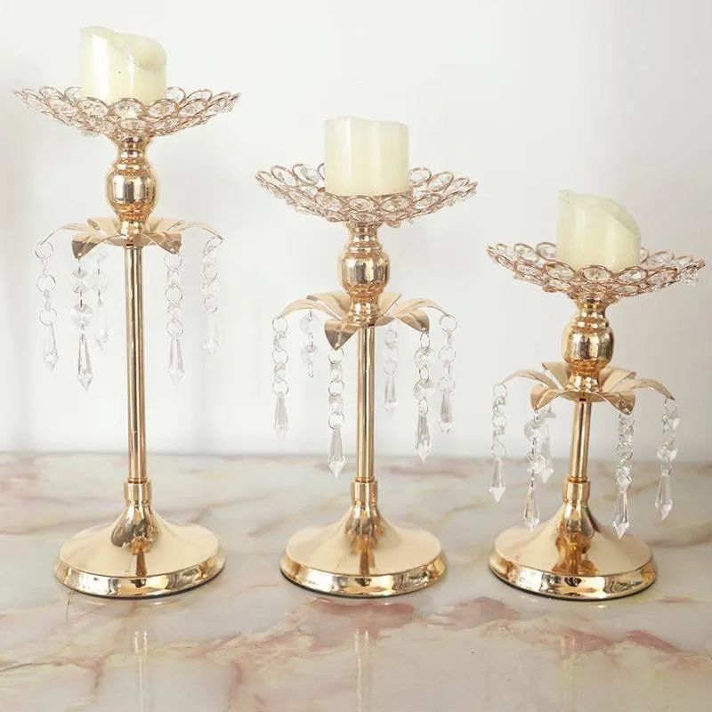 Peandim Gold Crystal Candle Holder Bröllopsdekoration Table Centerpieces Candelabra Birthday Party Flower Vase House Home Decor LJ201018