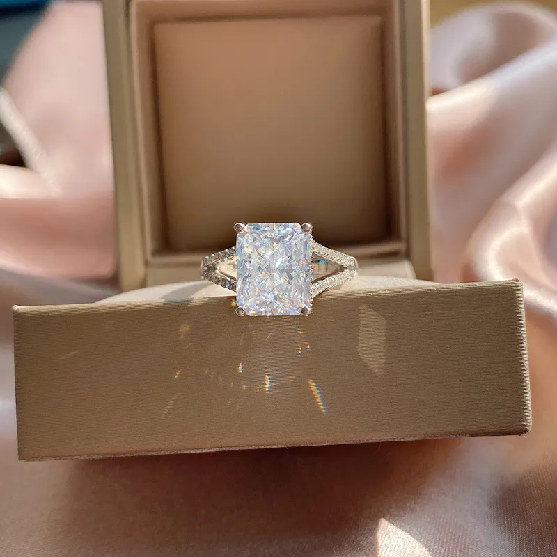 PANSYSEN Echter 925er Sterlingsilber-Diamant-Fingerring mit strahlendem Schliff, hergestellter Moissanit-Citrin-Edelstein, verstellbarer Ring, Hochzeit, B1205