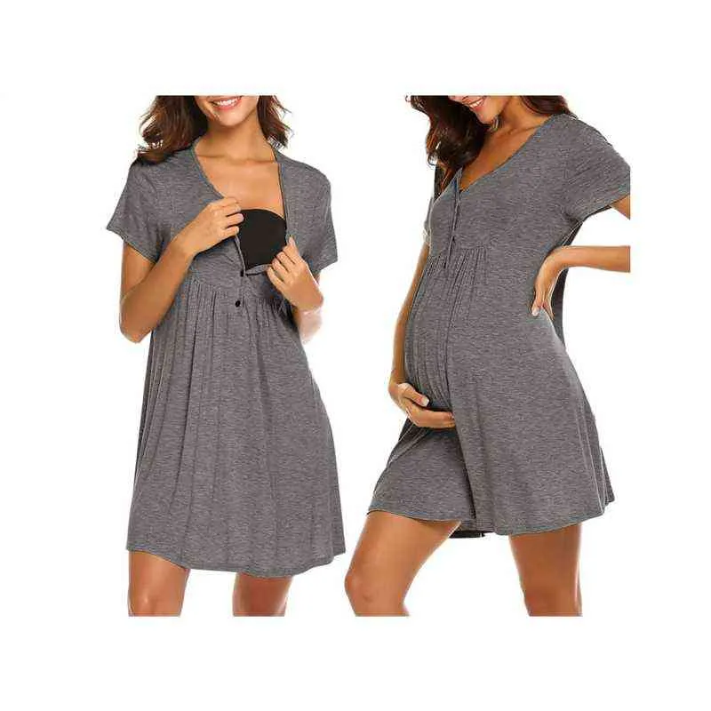 Zwangerschaps Womens Kleding 2021 Zomer Nieuwe Nursing Kleding Voor Zwangerschap Dames Borstvoeding Moederschap Jurk Dames Pyjama T0052 G220309