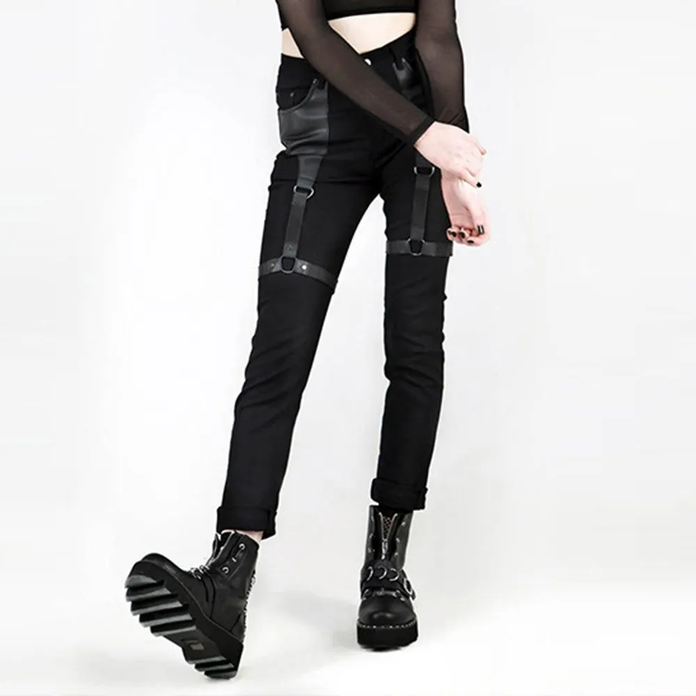 Rosetic Cargo Pants Women Punk Rock PU Leather Patchwork Black Streetwear Kpop Joggers Girl Gothic Spring Casual Skinny Trousers Y3258993