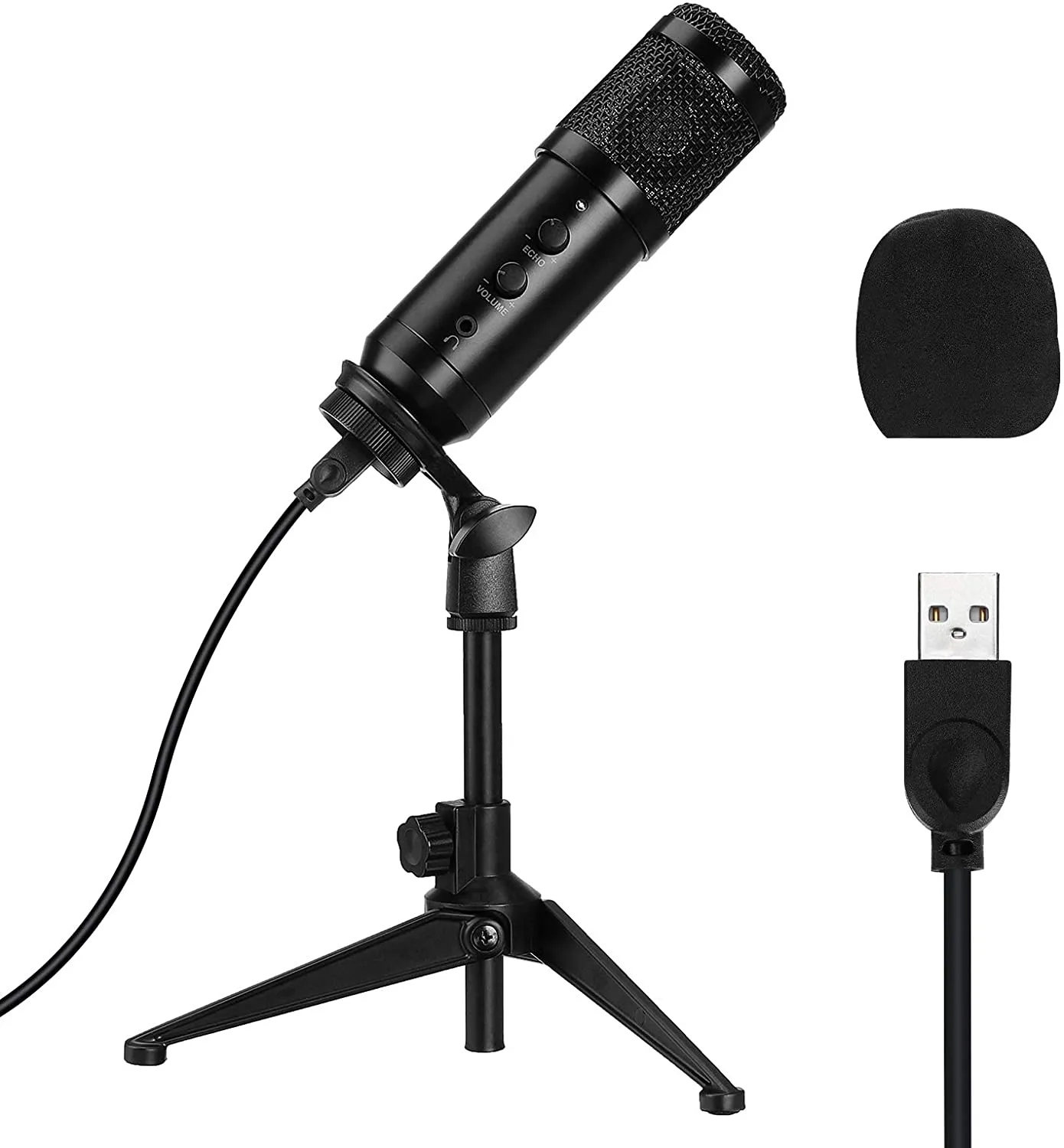 USB Microphone for Computer, NASUM Desktop Podcast Microphone with Adjustable Metal Tripod Stand, Condenser Recording Microphone for Gaming