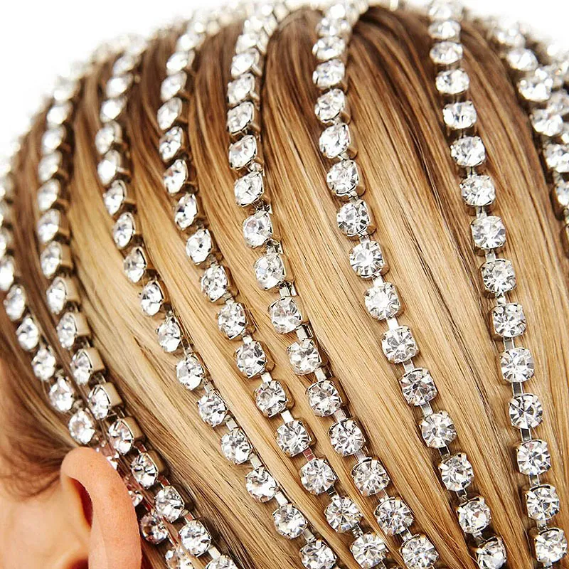 StoneFans Trendy Strass Haaraccessoires Ketting voor Vrouwen Sieraden Elegante Volledige Kristal Kwastje Haarbanden Lange Ketting Hoofddeksels W01216S