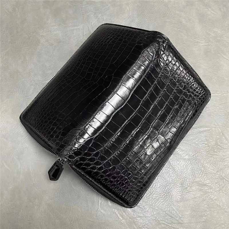 Authentic Real Crocodile Belly Skin Businessmen Card Holders Long Wallet Genuine Alligator Leather Male Large Phone Clutch Purse2667
