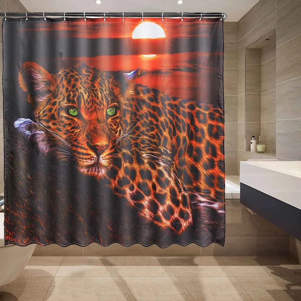 Stylish Leopard Print Shower Curtain Set: Premium Bathroom Decor ...