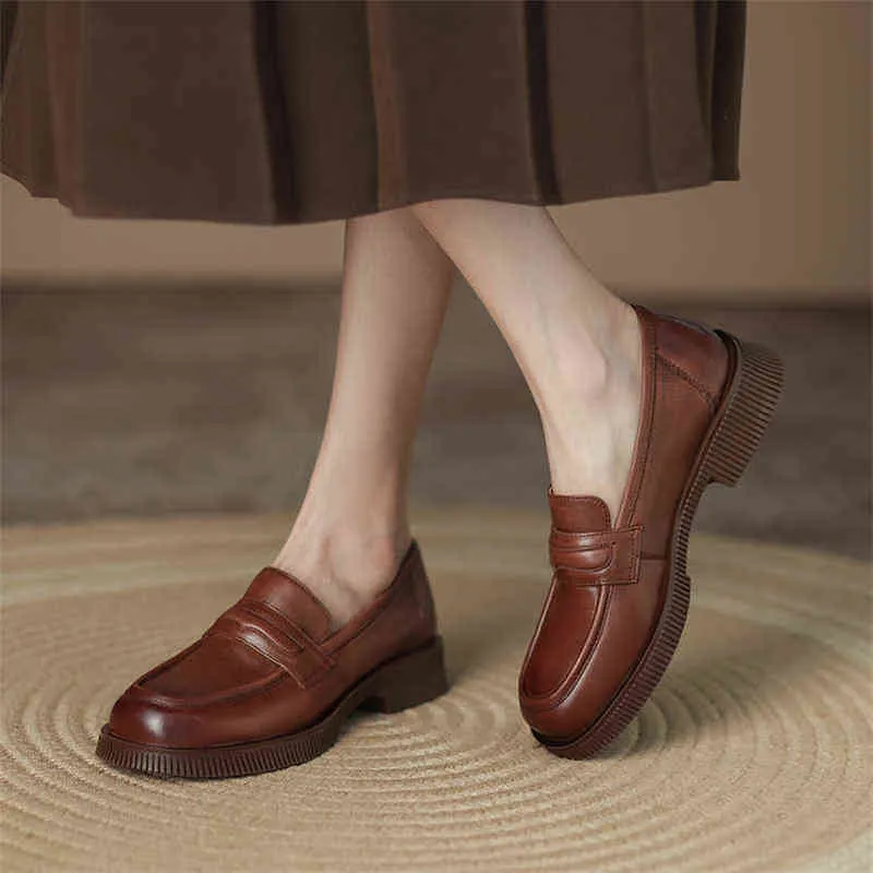 Женские кожаные тапочки толстые высокие каблуки повседневные туфли платформы и средние черные коричневые 2 9