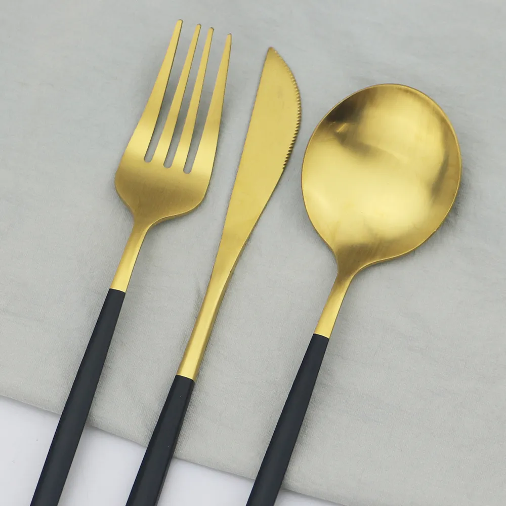 Białe Gold Tutlery Lnife Desser Fork łyżka obiadowa stołowa stół stołowa stalowa stalowa elektryka kuchnia srebrne oprogramowanie 201128247z